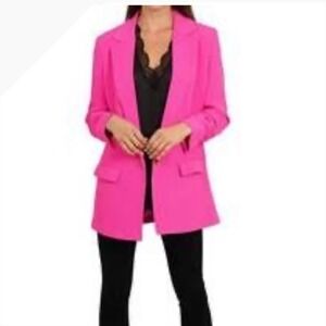 Love Token Hot Pink Ruched 3/4 Sleeve One Button Blazer Jacket Neon Pink Large